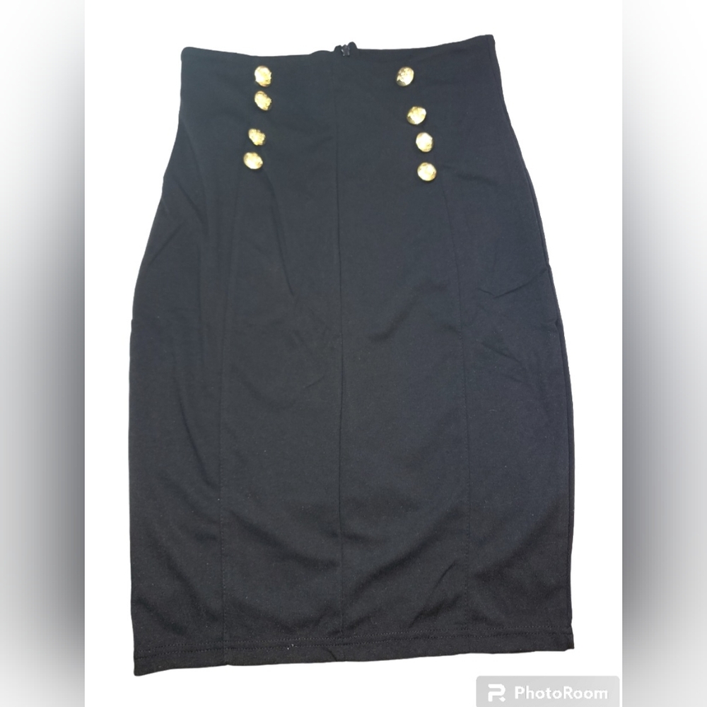 Connection 18 Black Pencil Skirt with Gold Decorative Buttons NWT size Large
